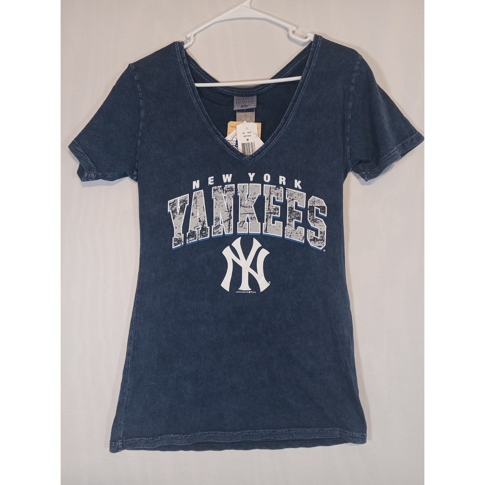 Genuine Merchandise MLB NY Yankees Womens Dark Grayish Blue Top V Neck Size Med